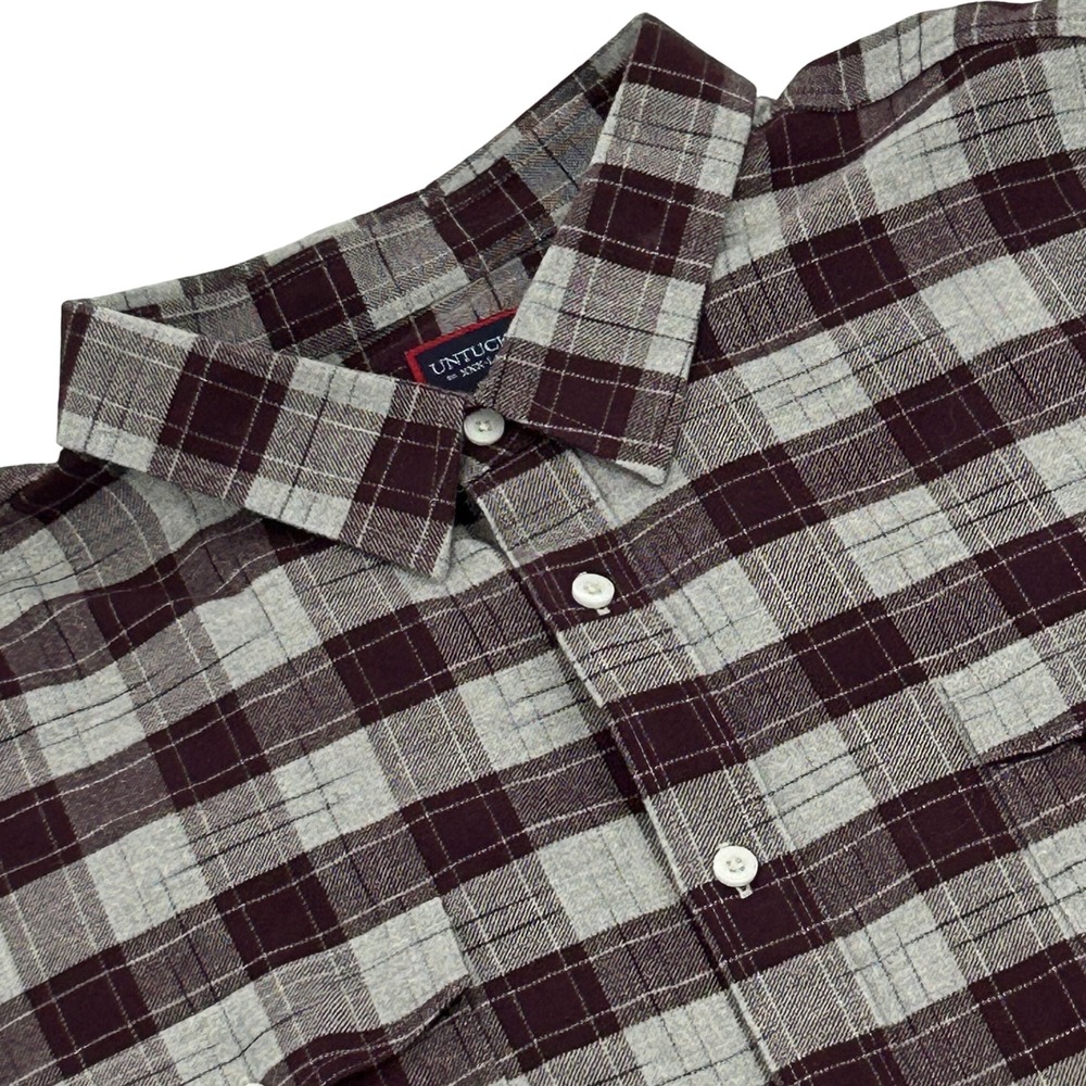 UNTUCKit Hezog Flannel Shirt Mens XXXL Purple Gray Buffalo Plaid Button Up